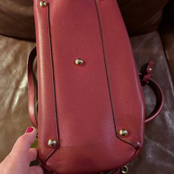 BURBERRY SM BANNER CRIMSON LEATHER CHECK CANVAS SHOULDER Medium TOTE BAG - Picture 7 of 16